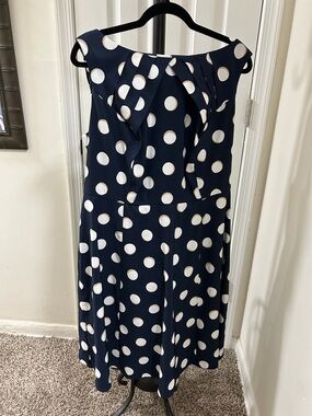 dressbarn Navy and White Polka Dot Midi Dress